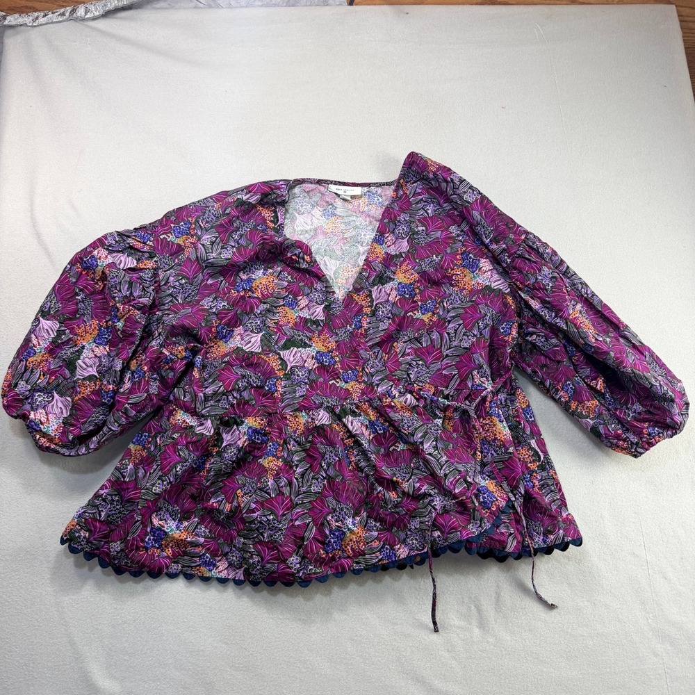 Kika Vargas Target Floral Puff Sleeve Wrap Peplum Top Purple Plus Size 1X